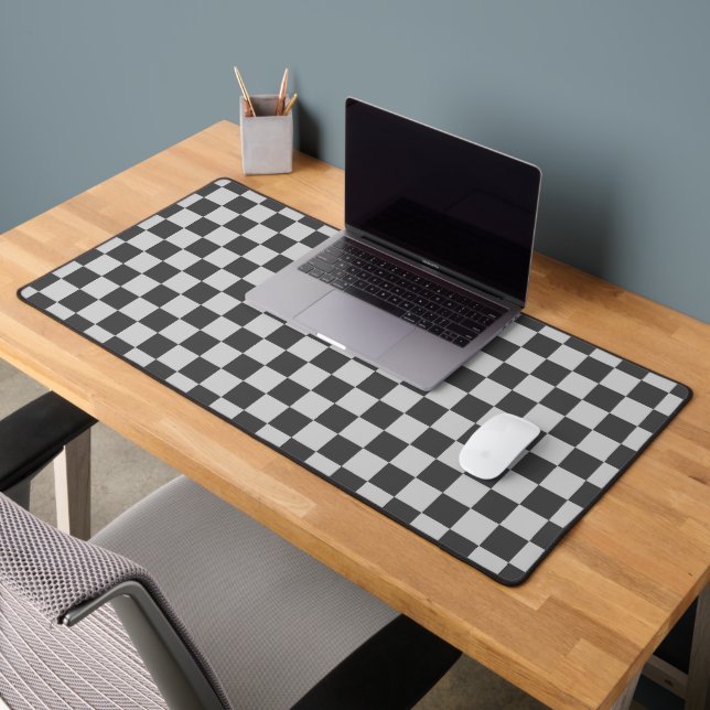 Charcoal Grey & Light Grey Square Style Pattern Desk Mat (Office 2)