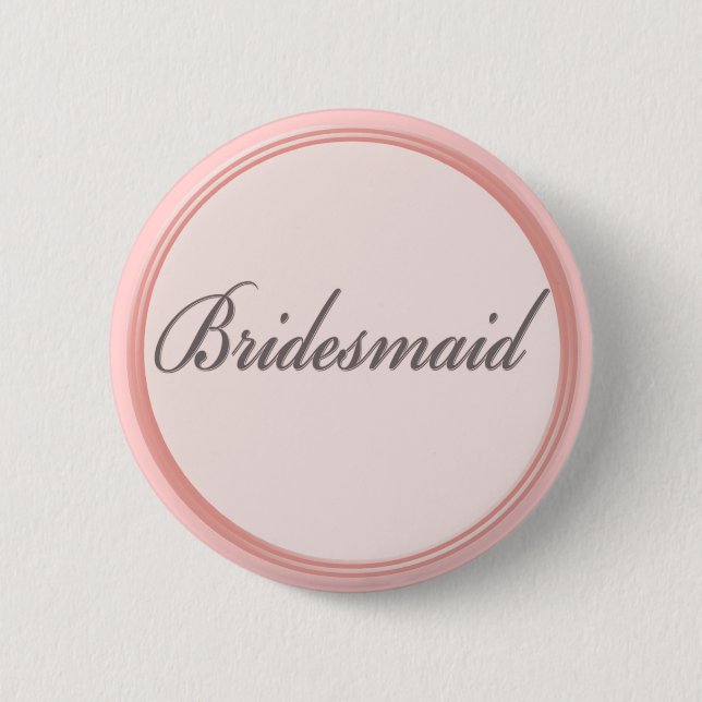 Charcoal grey light pink Bridesmaid button (Front)