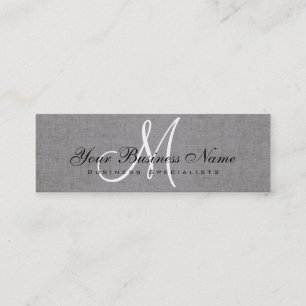 Charcoal Grey Linen Simple Monogram Mini Business Card