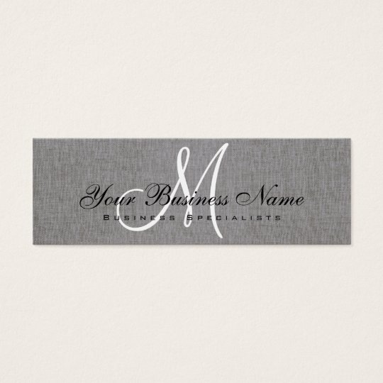 Charcoal Grey Linen Simple Monogram Mini Business Card