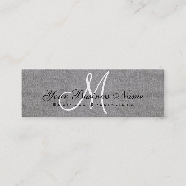 Charcoal Grey Linen Simple Monogram Mini Business Card (Front)