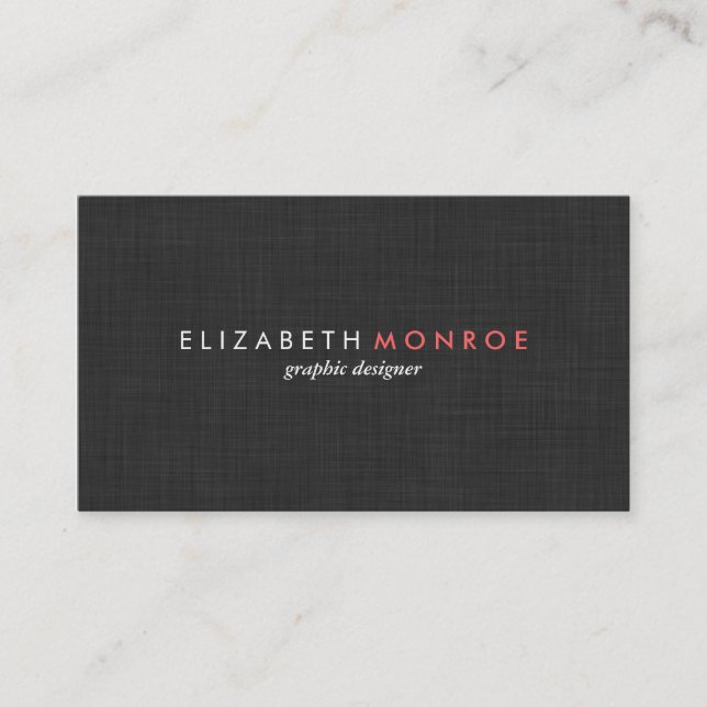 Charcoal Grey Linen Texture Sleek Simple Business Card (Front)