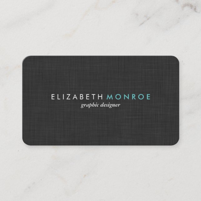 Charcoal Grey Linen Texture Sleek Simple Business Card (Front)