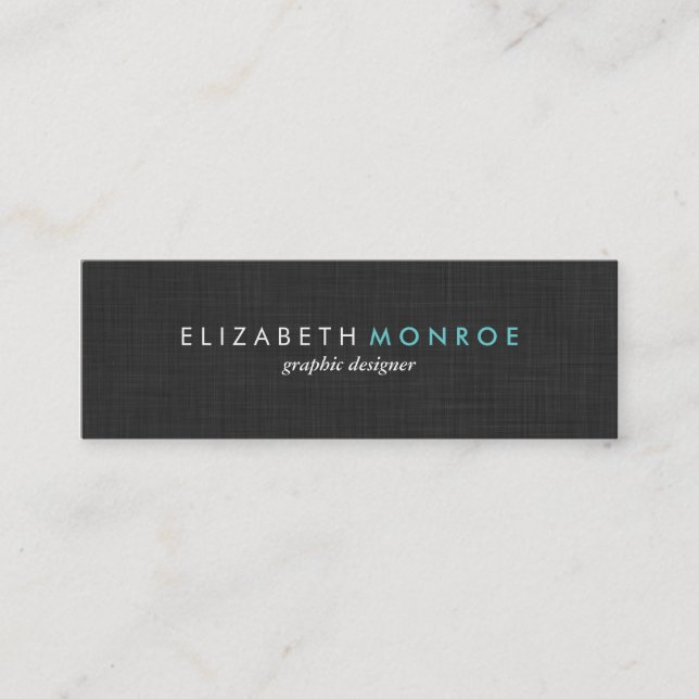 Charcoal Grey Linen Texture Sleek Simple Mini Business Card (Front)