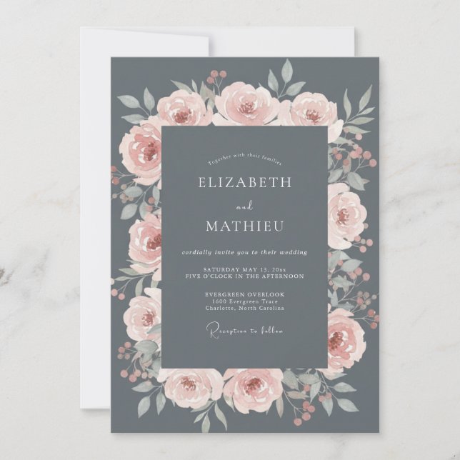 Charcoal Grey Luminous Winter Wedding Invitation (Front)