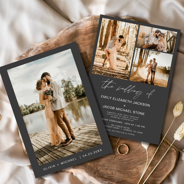 Charcoal Grey Minimalist Elegant Photo Wedding  Invitation (Creator Uploaded)