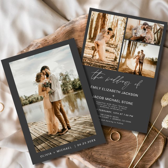 Charcoal Grey Minimalist Elegant Photo Wedding  Invitation (Creator Uploaded)
