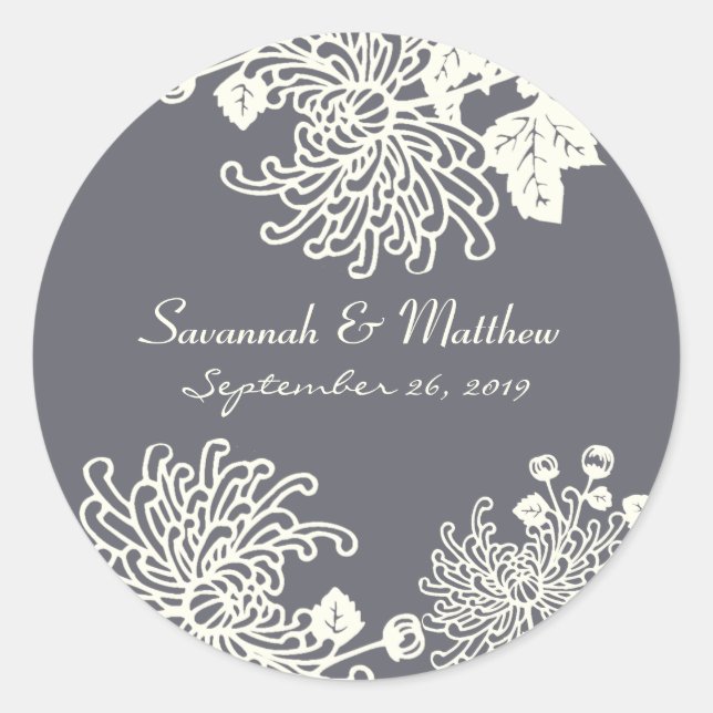 Charcoal Grey Modern Floral Wedding Heart Seal (Front)