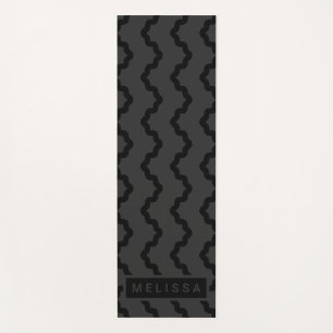 Charcoal Grey Modern Minimal Wavy Lines With Name Yoga Mat