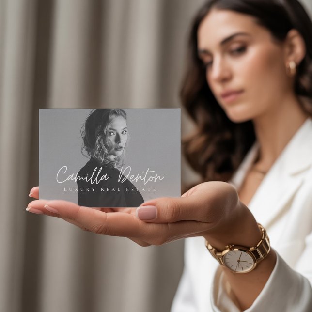 Charcoal Grey Modern Script Luxury Real Estate Business Card (Creator Uploaded)
