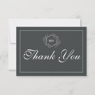 Charcoal Grey Monogram Crest Thank You Card