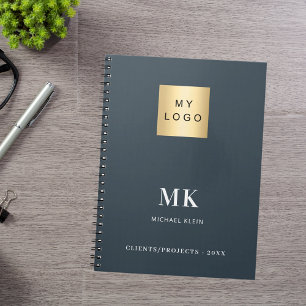 Charcoal grey monogram initials business notebook