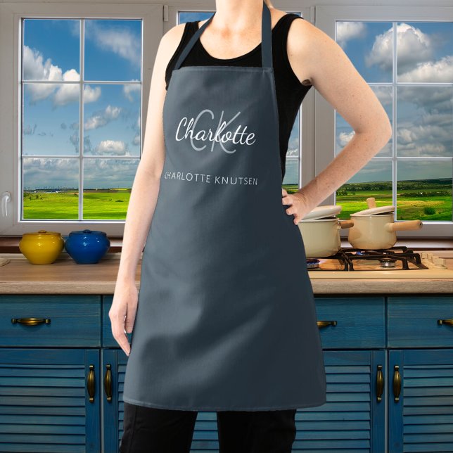 Charcoal grey monogram name business  apron (Creator Uploaded)