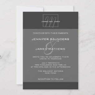 Charcoal Grey Monogram Names Wedding Invitation