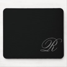 Charcoal Grey Monogram Script Black Mouse Pad
