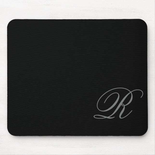 Charcoal Grey Monogram Script Black Mouse Pad (Front)