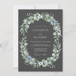 Charcoal Grey Moody Winter Wedding Invitation