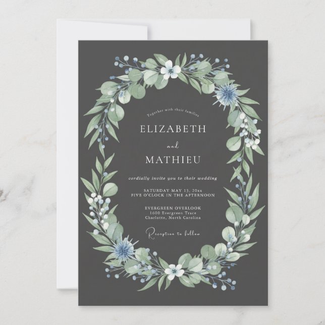 Charcoal Grey Moody Winter Wedding Invitation (Front)