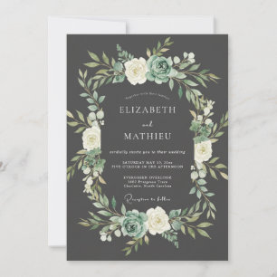 Charcoal Grey Moody Woodland Wedding Invitation