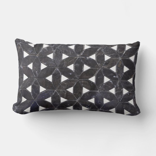 Charcoal Grey | mosaic | flower of life  Lumbar Cushion (Front)