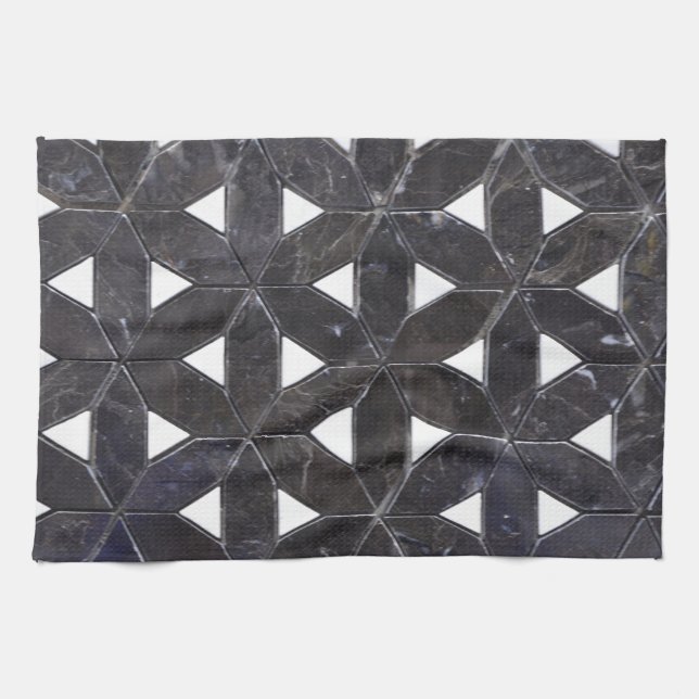 Charcoal Grey Mosaic |  flower of life pattern Tea Towel (Horizontal)