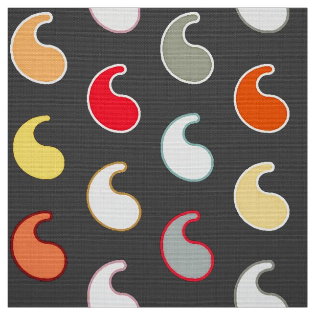 Charcoal grey multi, outlined paisley fabric (Swatch)