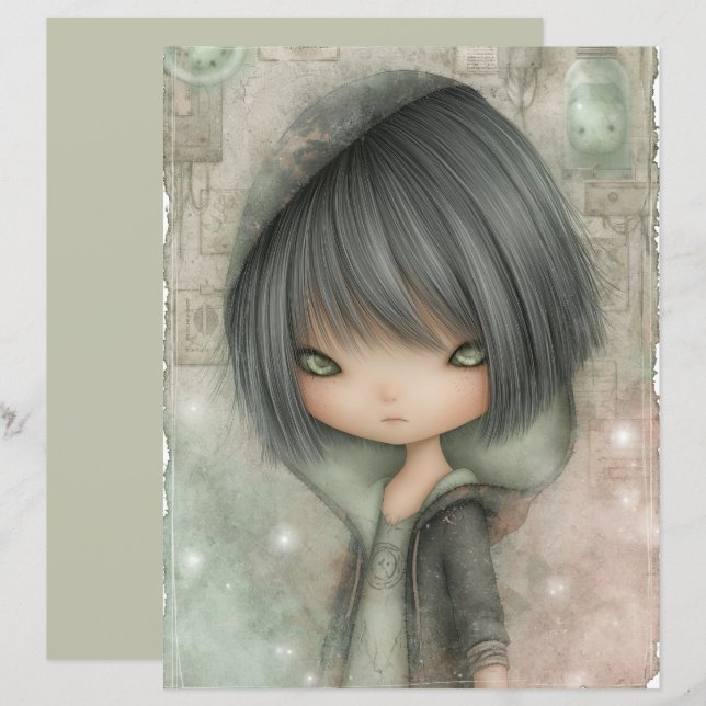 Charcoal Grey Muted Sage Green Grunge  (Front/Back)