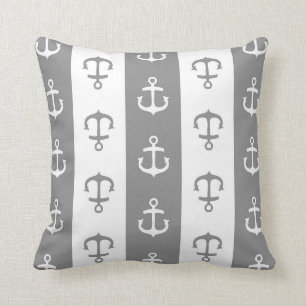 Charcoal Grey Nautical Anchor Decorative Pillow