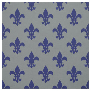 Charcoal Grey, Navy Blue Fleur De Lis Pattern Sz6 Fabric