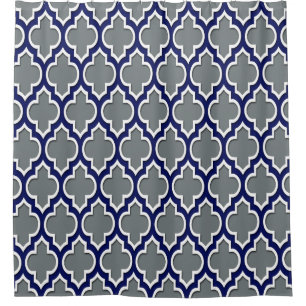Charcoal Grey Navy Blue White XL Moroccan #4DS Shower Curtain