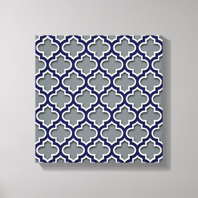 Charcoal Grey Navy White Moroccan Quatrefoil #5DS Canvas Print (Front)