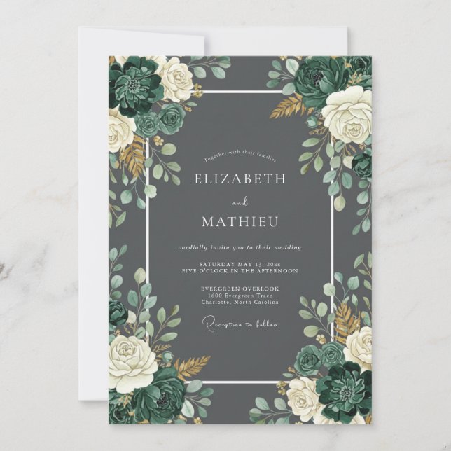 Charcoal Grey Noble Forest Wedding Invitation (Front)