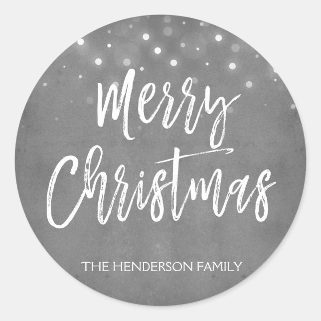 Charcoal Grey or Silver Christmas Script Holiday Classic Round Sticker (Front)