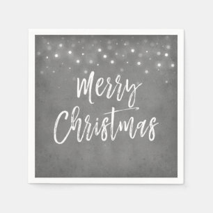 Charcoal Grey or Silver Christmas Script Holiday Napkin