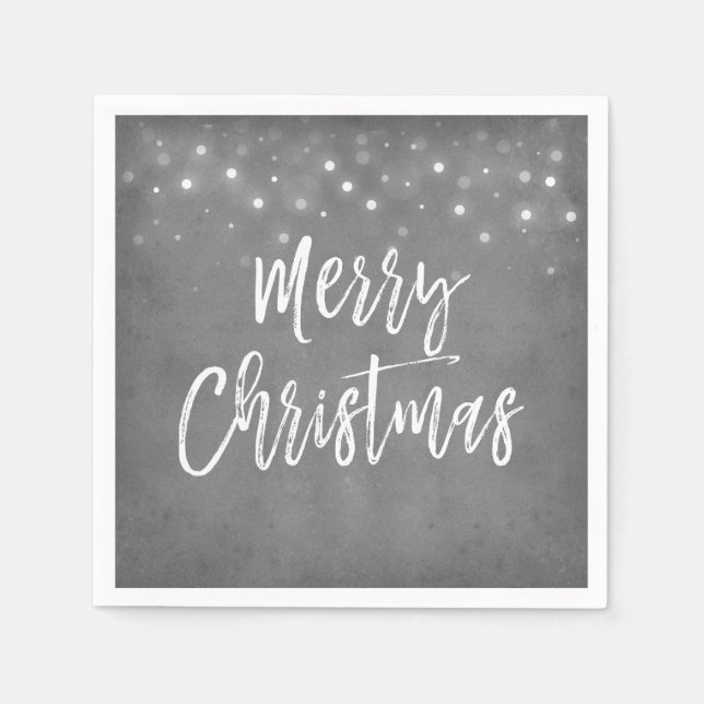 Charcoal Grey or Silver Christmas Script Holiday Napkin (Front)