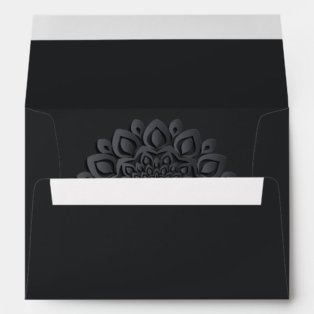 Charcoal Grey Papercut Mandala Wedding Envelope (Back (Bottom))