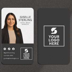Charcoal Grey Photo Logo Portrait Modern Business Card