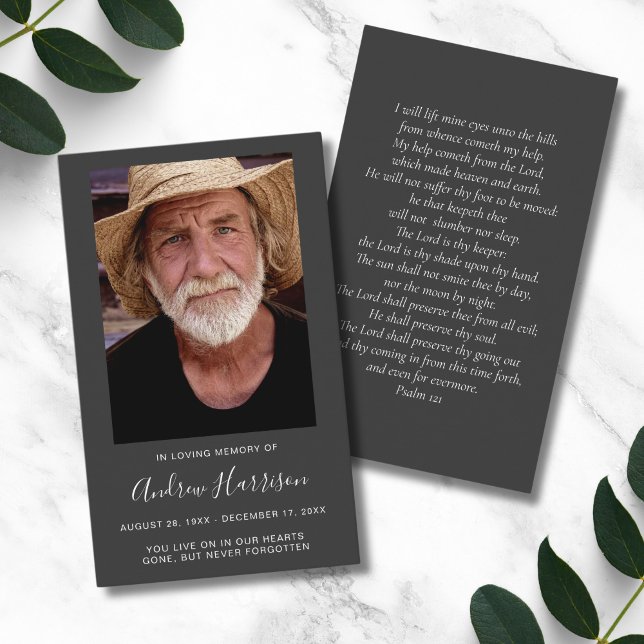Charcoal Grey Photo Sympathy Funeral Memorial Card (Gray Photo Memorial Card)