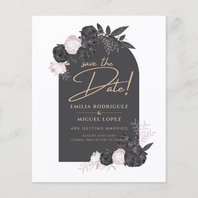  Charcoal Grey Pink Roses Wedding SAVE THE DATE Flyer (Front)