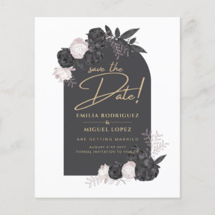 Charcoal Grey Pink Roses Wedding SAVE THE DATE Flyer