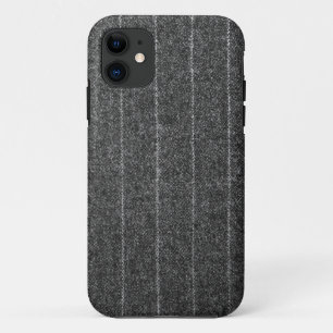 Charcoal Grey Pinstripe Tweed Slate Black Fabric iPhone 11 Case