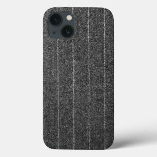 Charcoal Grey Pinstripe Tweed Slate Black Fabric iPhone 13 Case