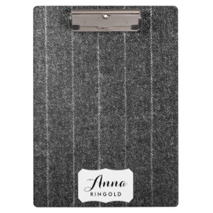 Charcoal Grey Pinstripe Tweed Slate Black Fabric Clipboard