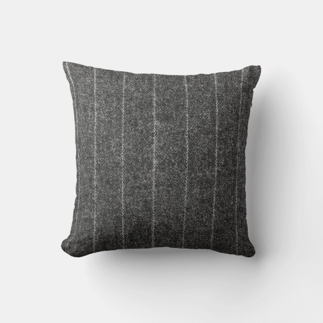 Charcoal Grey Pinstripe Tweed Slate Black Fabric Cushion (Front)