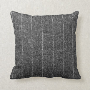Charcoal Grey Pinstripe Tweed Slate Black Fabric Cushion