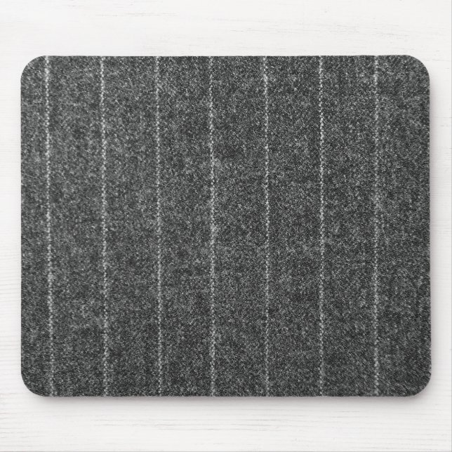 Charcoal Grey Pinstripe Tweed Slate Black Fabric Mouse Mat (Front)