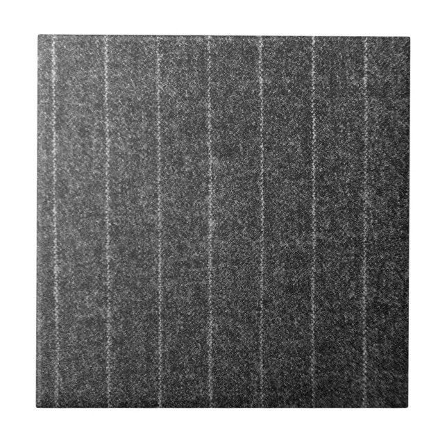 Charcoal Grey Pinstripe Tweed Slate Black Fabric Tile (Front)