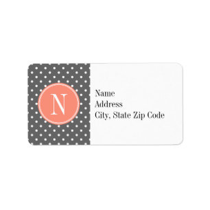 Charcoal Grey Polka Dot with Coral Monogram Label
