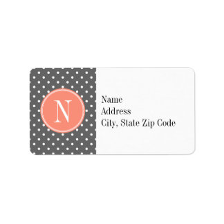Charcoal Grey Polka Dot with Coral Monogram Label