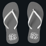 Charcoal Grey Preppy Script Monogram Flip Flops<br><div class="desc">PLEASE CONTACT ME BEFORE ORDERING WITH YOUR MONOGRAM INITIALS IN THIS ORDER: FIRST, LAST, MIDDLE. I will customise your monogram and email you the link to order. Please wait to purchase until after I have sent you the link with your customised design. Cute preppy flip flip sandals personalised with a...</div>